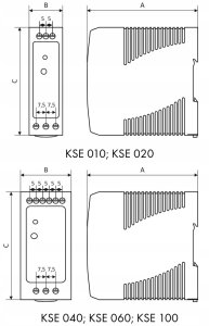 Zasilacz impulsowy KSE 10024P 230/ 24V DC 4A na szynę DIN, Uzas: 85-264VACVAC, Ta70, 17000-1544 2