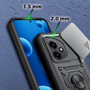 krainaGSM Etui Pancerne CZARNE SLIDE do Honor 400 wzmocnione + 2x Szkło 3