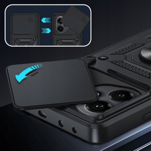 krainaGSM Etui Pancerne CZARNE SLIDE do Honor 400 wzmocnione + 2x Szkło 4