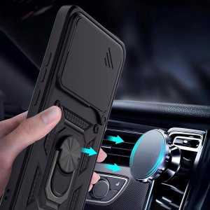 krainaGSM Etui Pancerne CZARNE SLIDE do Honor 400 wzmocnione + 2x Szkło 6