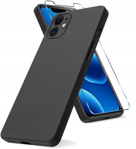 krainaGSM Etui Czarne Matowe Silikon Slim do iPhone 12 + SZKŁO 9H 2
