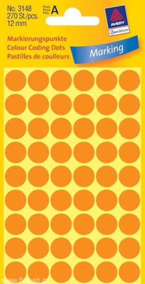 Avery Zweckform Etykiety kółka do zaznaczania 12mm, pomarańczowe odblaskowe (3148) 1