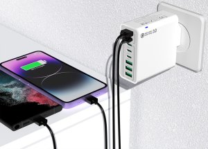 ŁADOWARKA SIECIOWA USB-C SZYBKA DO TELEFONU KOSTKA QUICK CHARGE 3.0 168W 4