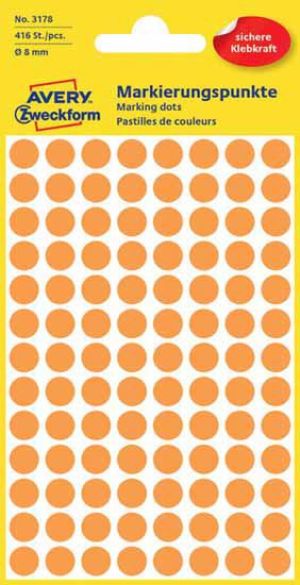 Avery Zweckform Etykiety kółka do zaznaczania 8mm, pomarańczowe odblaskowe (3178) 1