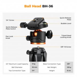 Statyw Statyw K&F Concept S255A3 z głowicą kulową BH-36 i uchwytem na telefon 5