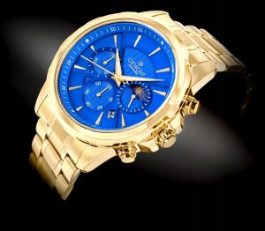 Zegarek Giewont Zegarek Męski Chronograph Sapphire Złoto Niebieski GW9460-B5 2