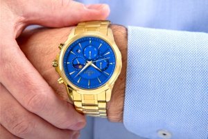 Zegarek Giewont Zegarek Męski Chronograph Sapphire Złoto Niebieski GW9460-B5 3