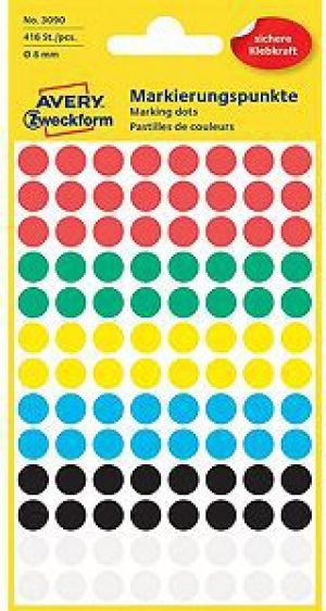 Avery Zweckform Etykiety kółka do zaznaczania 8mm, mix kolorów (3090) 1