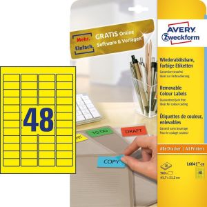 Avery Zweckform Usuwalne etykiety kolorowe 45.7 x 21.2 mm, żółty (L6041-20) 1
