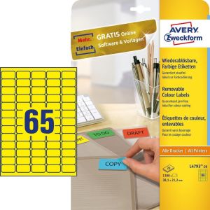 Avery Zweckform Usuwalne etykiety kolorowe 38.1 x 21.2 mm żółty (L4793-20) 1