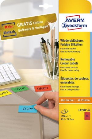 Avery Zweckform Usuwalne etykiety kolorowe 38.1 x 21.2 mm czerwone (L4790-20) 2