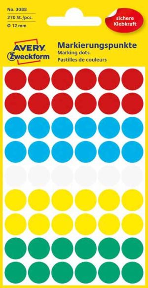 Avery Zweckform Etykiety kółka do zaznaczania 12mm, mix kolorów (3088) 1