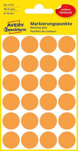 Avery Zweckform Etykiety kółka do zaznaczania 18mm, pomarańczowe odblaskowe (3173) 1