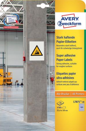 Avery Zweckform Etykiety papierowe do trudnych powierzchni 25.4 x 10 mm (L7871-20) 2