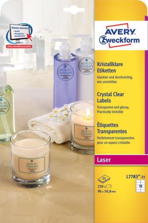 Avery Zweckform Przezroczyste etykiety na produkty Crystal Clear 96 x 50,8 mm (L7783-25) 2