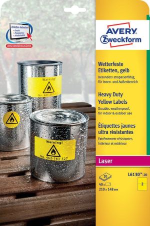 Avery Zweckform Etykiety wodoodporne Heavy Duty 210 x 148 mm żółty (L6130-20) 2