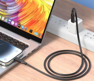 SZYBKI KABEL 2X USB TYP-C PRZEWÓD MOCNY SZYBKIE ŁADOWANIE 60W 1m czarny 3