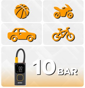 KOMPRESOR SAMOCHODOWY AKUMULATOROWY POMPKA 10 BAR DO OPON AUTA ROWERU PIŁEK 9