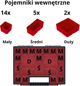 Organizer narzędziowy, warsztatowy 40x30cm, 21 pojemników wewnętrznych 6