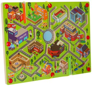 Gra labirynt magnetyczna planszowa drewniana do podróży duże miasto 2 graczy Kik Sp. z o. o. Sp. k. 2
