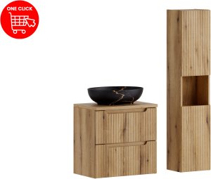 Zestaw meblowy 60cm z blatem, umywalką nablatową Mona i szafką wysoką 2