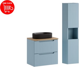 Zestaw meblowy 60cm z blatem, umywalką nablatową Beyond i szafką wysoką 2