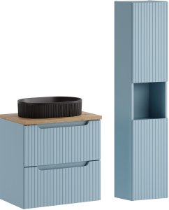 Zestaw meblowy 60cm z blatem, umywalką nablatową Beyond i szafką wysoką 3