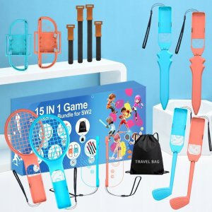 Pakiet akcesoriów rodzinnych 15 w 1 do konsoli Nintendo Switch 2 - zestaw pomarańczowy i niebieski 2