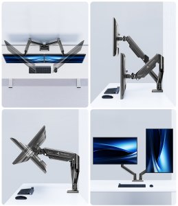 Triadyn Nowy Uchwyt Biurkowy DuoFlexMount na Dwa Monitory Telewizory 13-32" Ergonomiczny Regulowany Obrotowy TRD-BLK-2AL-13"-32" 15