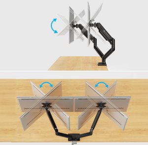 Triadyn Nowy Uchwyt Biurkowy DuoFlexMount na Dwa Monitory Telewizory 13-32" Ergonomiczny Regulowany Obrotowy TRD-BLK-2AL-13"-32" 5