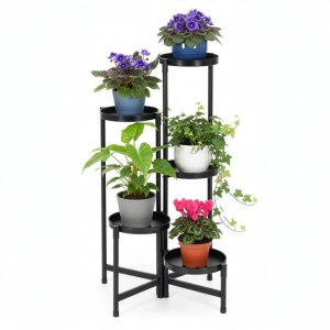 Kwietnik metalowy 78,5 cm stojak na kwiaty z 5 półkami loft nowoczesny czarny UNIWERSALNY 13