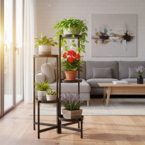 Kwietnik metalowy 78,5 cm stojak na kwiaty z 5 półkami loft nowoczesny czarny UNIWERSALNY 14