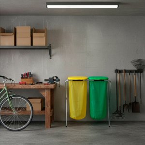ECOabc Stelaż na dwa worki do segregacji odpadów, stojak z pokrywami na śmieci UNIWERSALNY 2