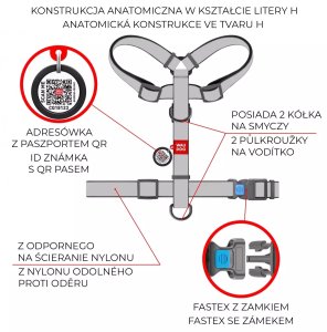 Collar Szelki nylonowe anatomiczne w kształcie litery H, z QR-paszportem, plastikowy fastex, wzór AWOKADO, rozmiar M 20mm 5
