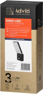 Orno ENID LED 10W, ogrodowa lampa z czujnikiem ruchu PIR, 800lm, IP65, 4000K, czarny, AD-OP-6605BLPMR4 175