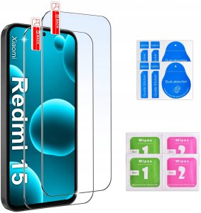 4kom.pl ZESTAW Etui do Xiaomi Redmi 15 4G|5G Matowy Czarny Silikon Slim 2 SZT SZKŁO 8