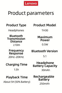 Słuchawki Lenovo Słuchawki bezprzewodowe TH30, Bluetooth 5.1 5