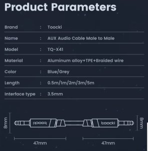 Kabel Toocki Kabel audio AUX 3,5 mm do 3,5 mm męski do męski 5