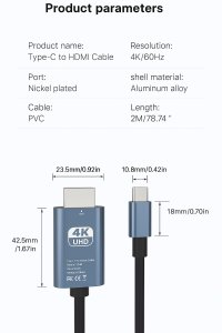Kabel USB-C do HDMI 2 m 4K 60Hz UHD 3
