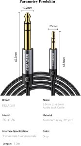 Kabel Essager kabel audio jack męski do męskiego, 3,5mm do 6,35mm, 1,2m 6