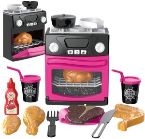 Kuchenka Zabawkowa Z Piekarnikiem Jedzenie Światła Dźwięki Różowa 3