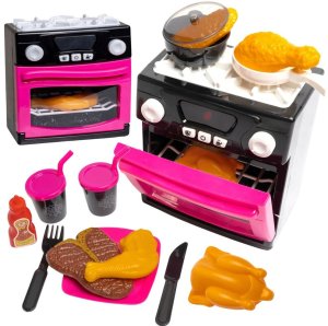 Kuchenka Zabawkowa Z Piekarnikiem Jedzenie Światła Dźwięki Różowa 5