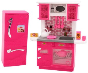 Zestaw Kuchnia Dla Lalek Lodówka Piekarnik Akcesoria Różowe 5