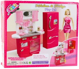 Zestaw Kuchnia Dla Lalek Lodówka Piekarnik Akcesoria Różowe 7