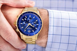 Zegarek Giewont Zegarek Męski Chronograph Sapphire Złoto Niebieski GW3520-B5 3