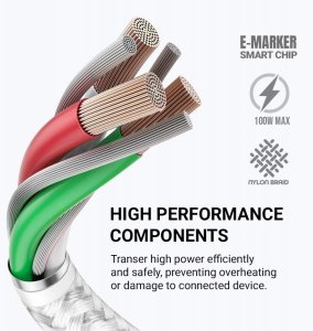 Kabel USB Crong Armor Link - Kabel 100W PD 5A USB-C do USB-C 200cm (biały) 3