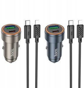 Ładowarka Hoco Ładowarka samochodowa USB A + USB C QC3.0 PD 30W + kabel USB C do Lightning Z57A czarna 4