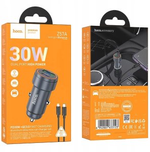 Ładowarka Hoco Ładowarka samochodowa USB A + USB C QC3.0 PD 30W + kabel USB C do Lightning Z57A czarna 6
