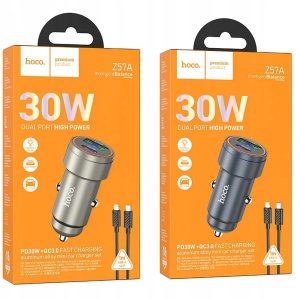 Ładowarka Hoco Ładowarka samochodowa USB A + USB C QC3.0 PD 30W + kabel USB C do Lightning Z57A czarna 7