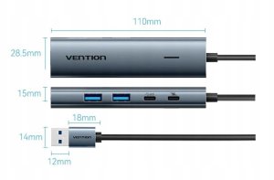 HUB USB Vention Hub 5w1 USB-A 3.0 0.15 m 5